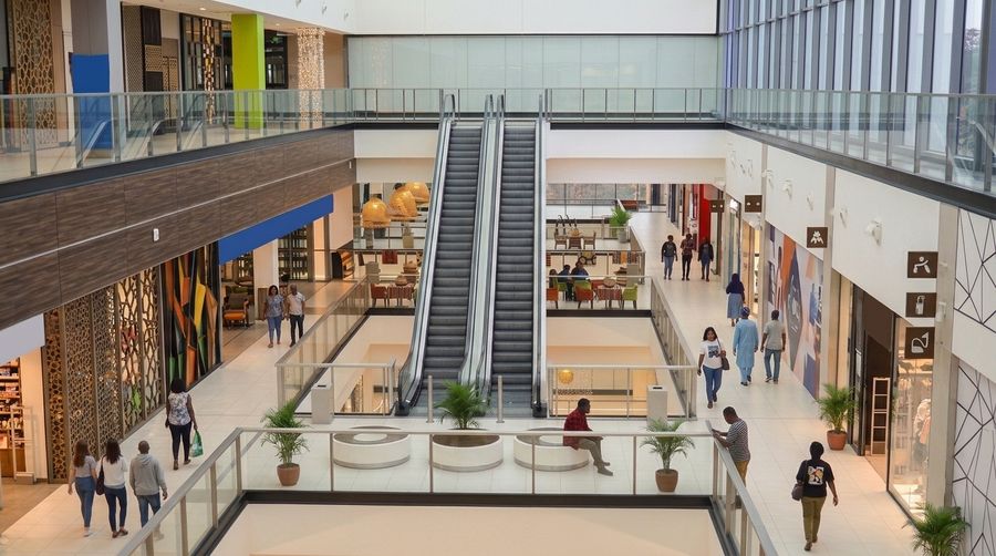 Photo of a bright retail mall interior